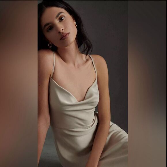 🩷HOST PICK🩷 SACHIN & BABI | Champagne Taupe Cowl-Neck Midi Slip Dress | Size 4 - Picture 3 of 12